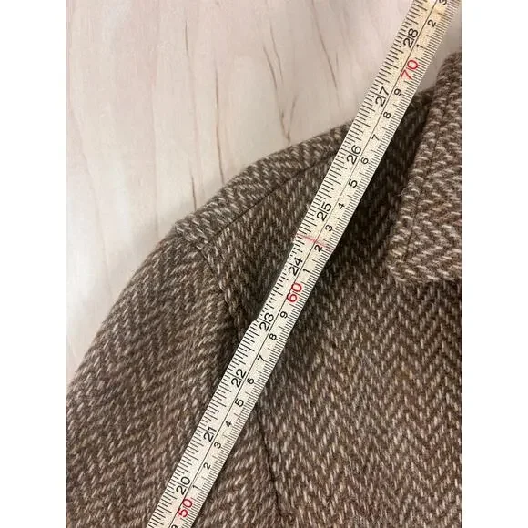 Lauren Ralph Lauren Wool Coat Brown Herringbone Button Front Women’s M - Picture 7 of 11